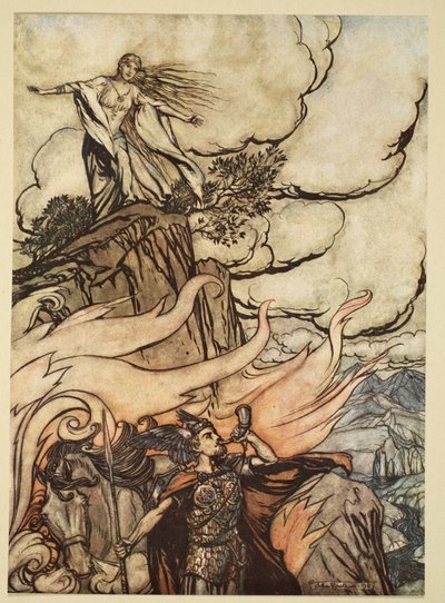 Siegfried leaves Brunnhilde in search of adventure, illustration from 